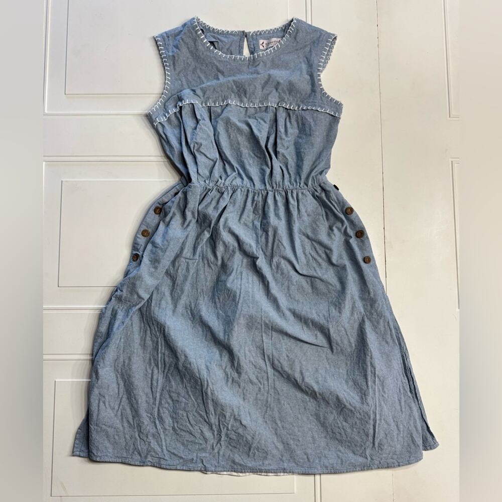 Nanette Lepore Womens Sz 2 Chambray Button Pocket A Line Sun Dress Stitching